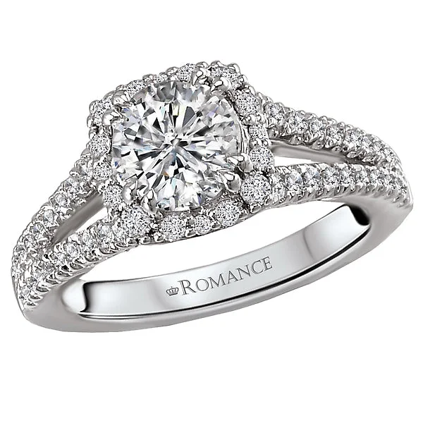 eco-friendly engagement rings-14K White Gold Split Shank Semi-Mount Romance Collection Wedding Ring.