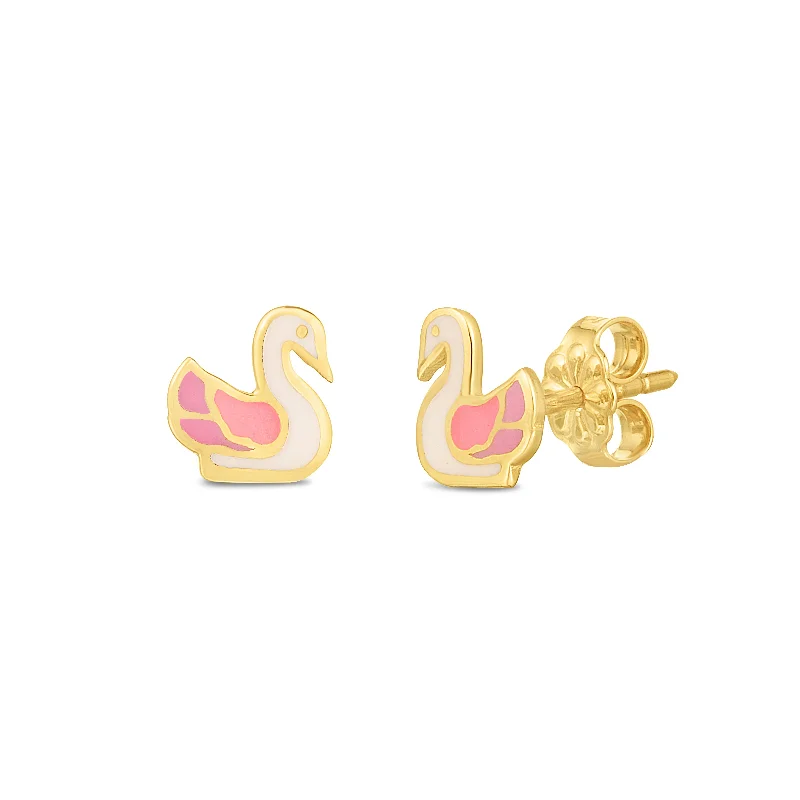 women's minimalist earrings-14K Gold Swan Studs