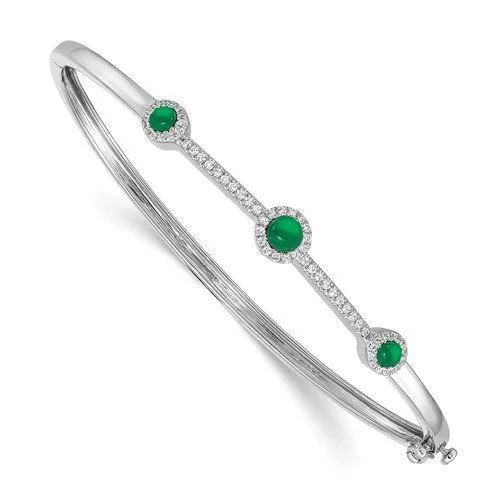 women's opal bracelets-14KT WHITE GOLD 0.94 CTW EMERALD & 0.25 CTW DIAMOND BANGLE BRACELET