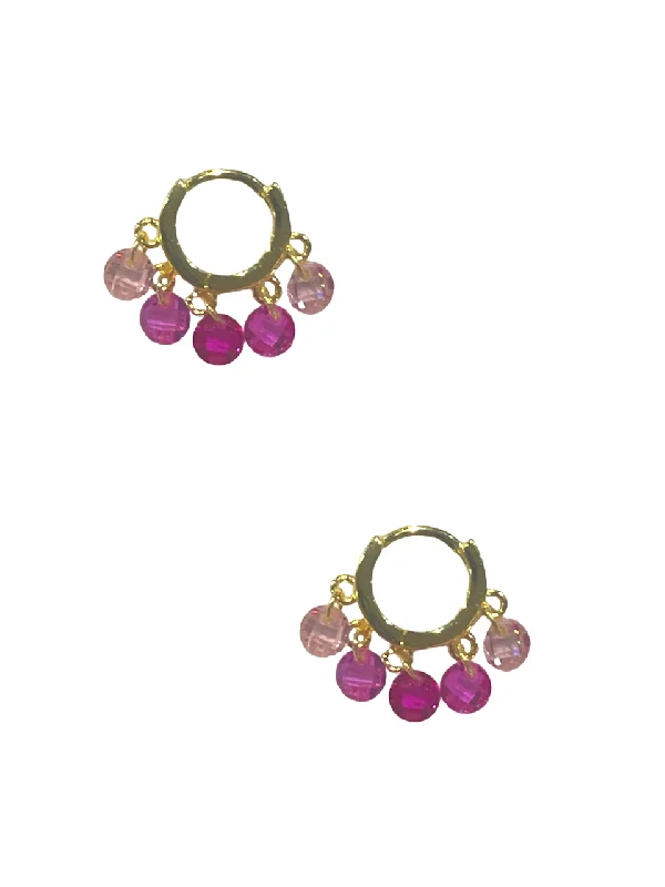 women's hoop stud earrings-Dangle Crystal Huggies - Pink