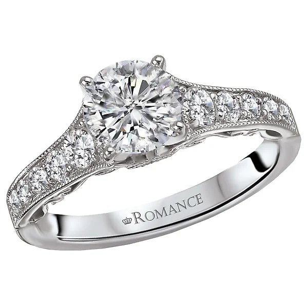 halo-style engagement rings-14K White Gold Peg Head Semi-Mount Romance Collection Wedding Ring.