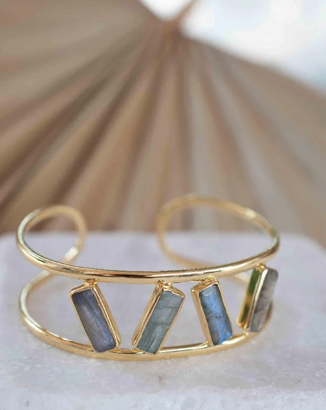 women's simple cuff bracelets-Labradorite ~ Adjustable Bracelet ~ Gold Plated 18k ~ MB054