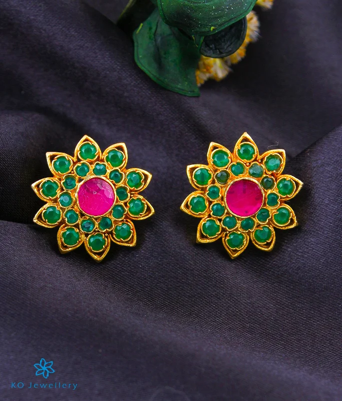 women's bridal earrings-The Isha Silver Ear-studs (Green)