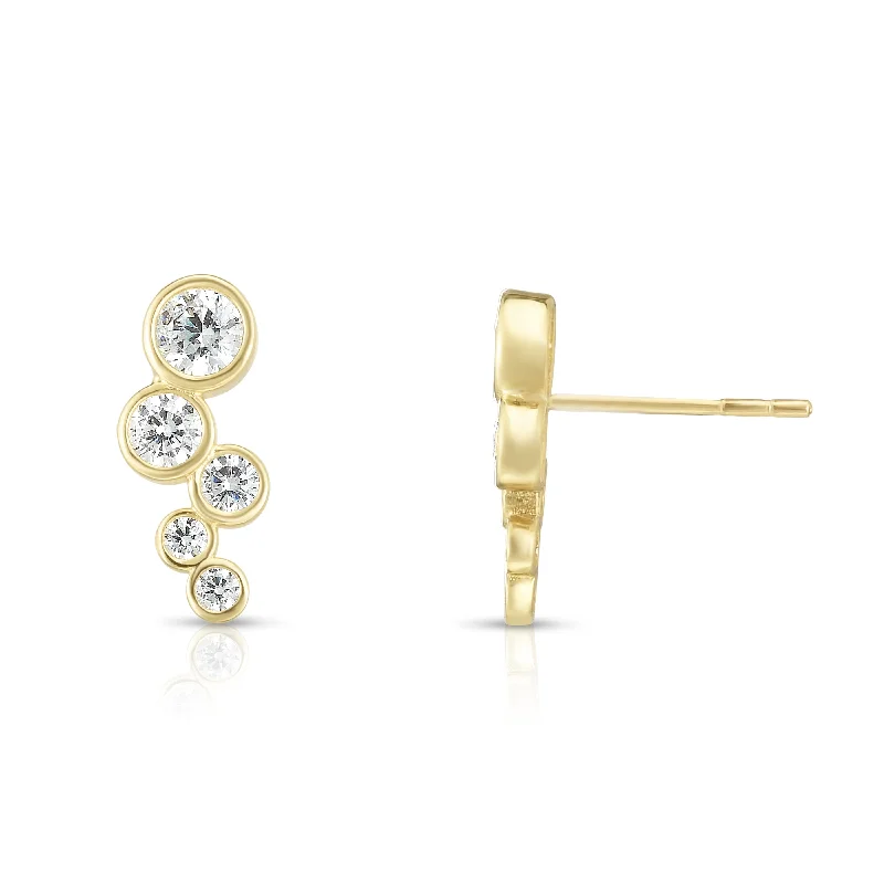 women's pearl drop earrings-14K Gold Bezel Set CZ Ear Climber