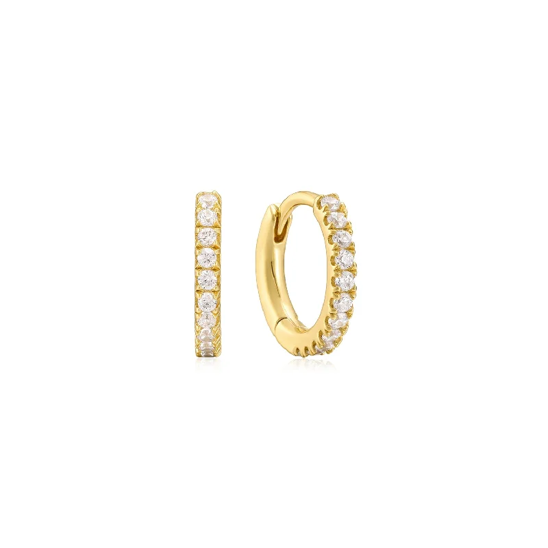 women's double hoop earrings-Gold Plated Micro CZ Huggie Hoops