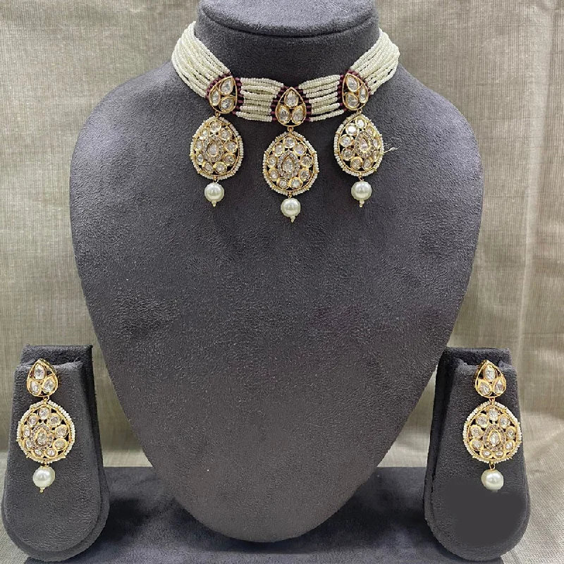 women's luxury gold necklaces-Jyoti Arts Gold Plated Kundan Choker Necklace Set