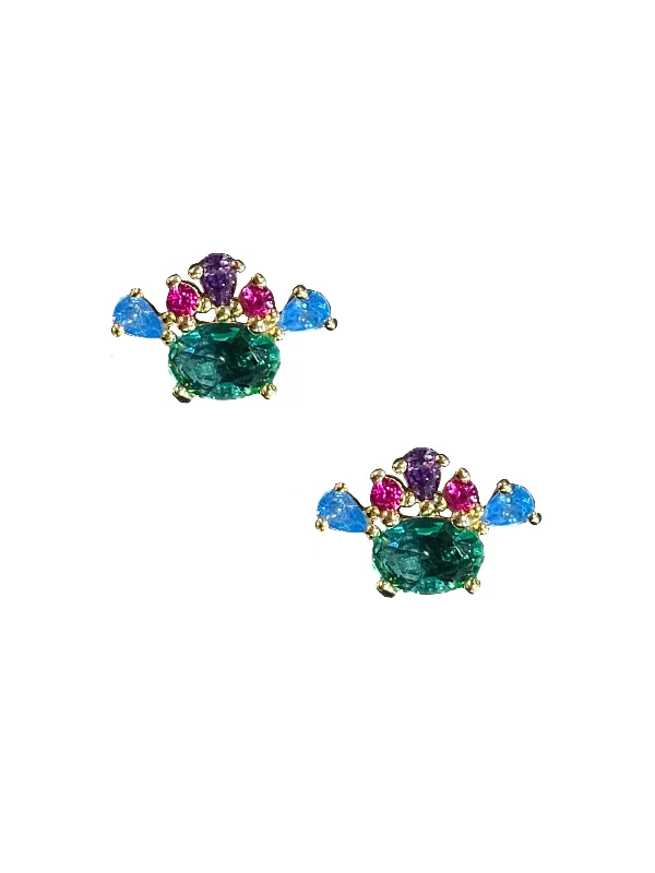 women's adjustable hoop earrings-Multi CZ Gem Studs