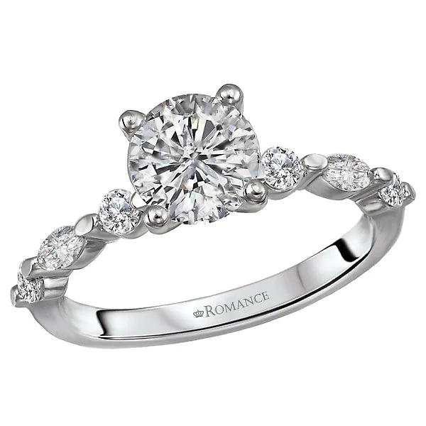 custom designed engagement rings-14K White Gold Classic Semi-Mount Romance Collection Wedding Ring.