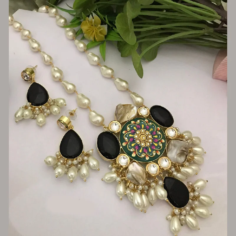 women's vintage necklaces-FS Collection Gold Plated Mother Of Pearls Necklace Set