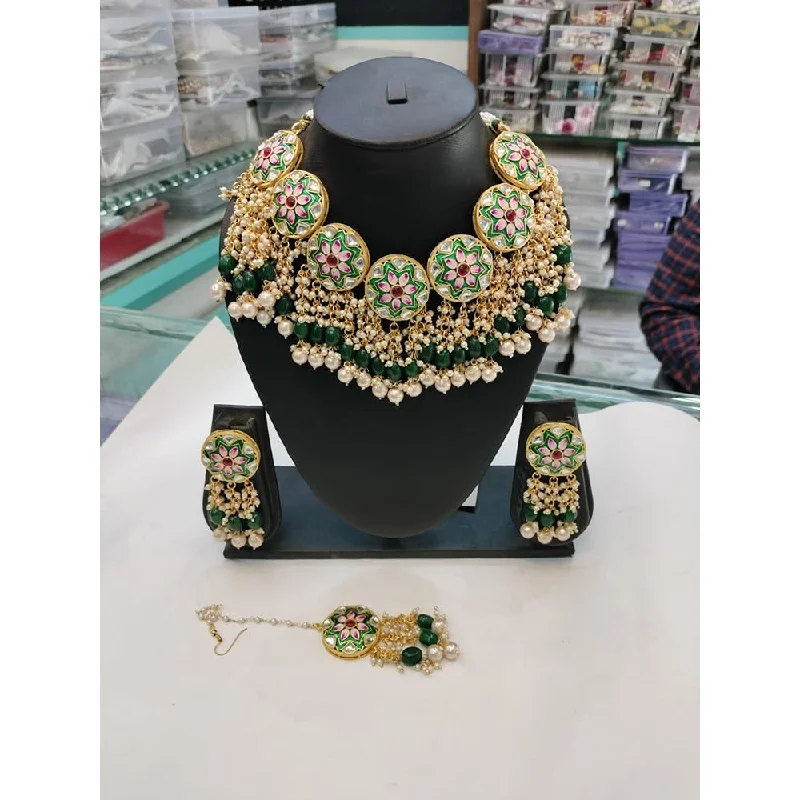 women's flower necklaces-Akruti Collection Kundan And Meenakari Necklace Set