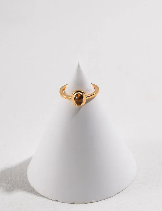 women's rose gold rings-Tiger Eye Stone Ring