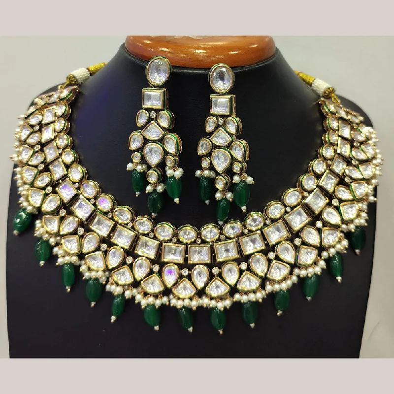 women's pearl necklaces-Jain Jewellers Gold Plated Kundan Necklace Set