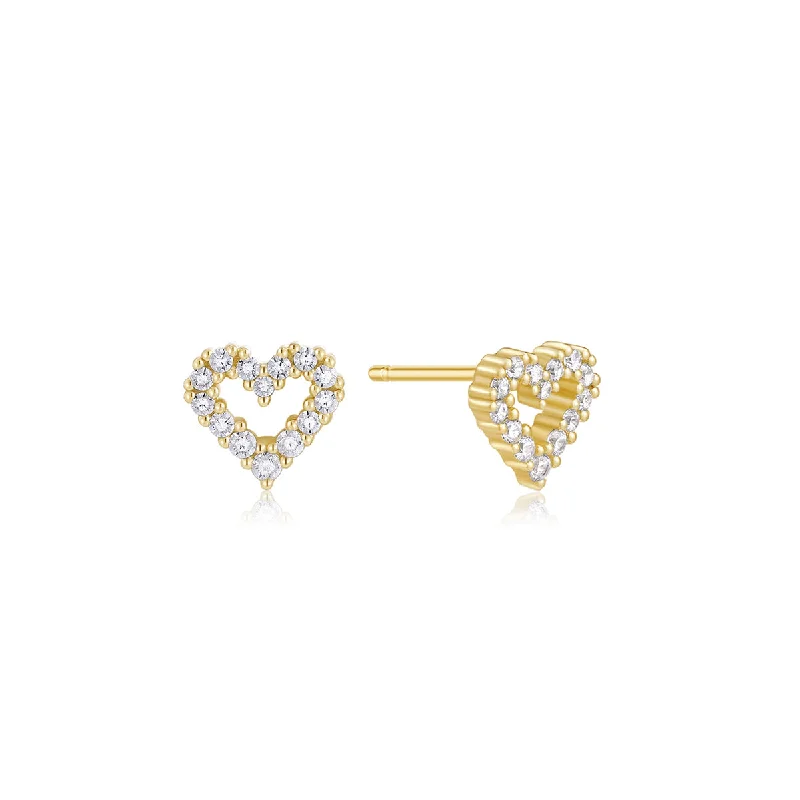 women's unique gemstone earrings-Gold Plated Micro CZ Heart Studs