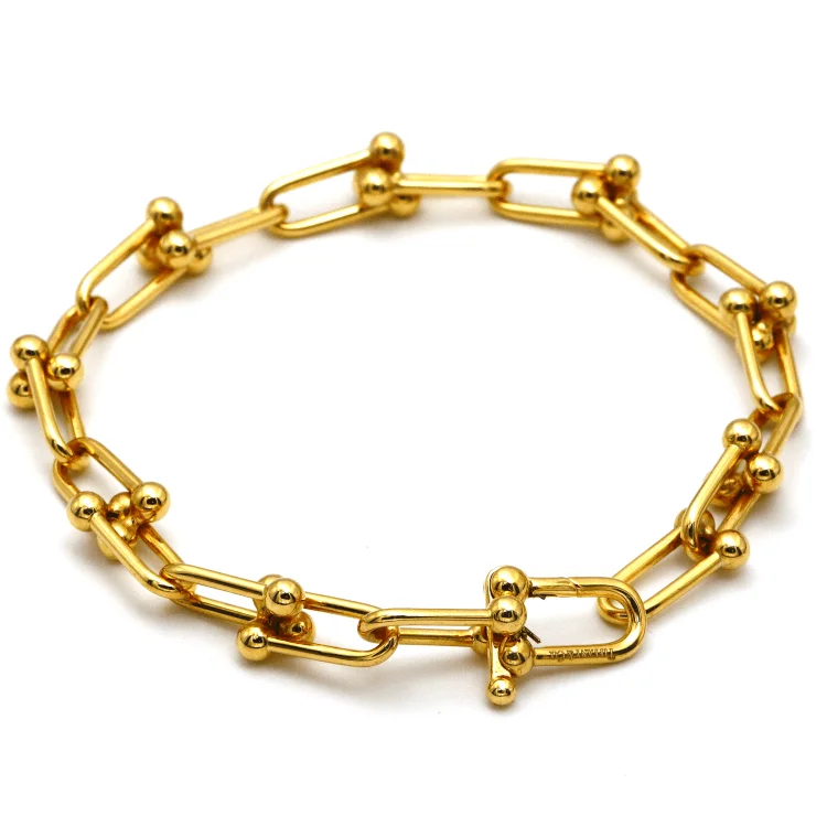 women's pearl bracelets-Real Gold GZTF Hardware With Real TF Lock Solid Chain Bracelet 0372 (18 C.M) BR1553