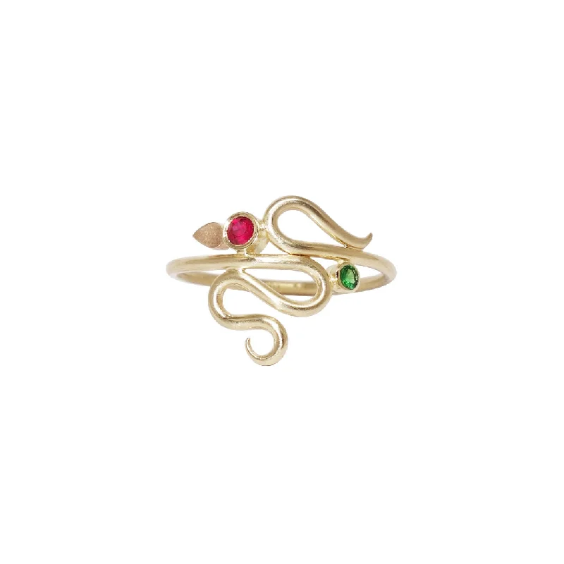 women's platinum rings-14K Gold Ring w. Ruby & Tsavorite