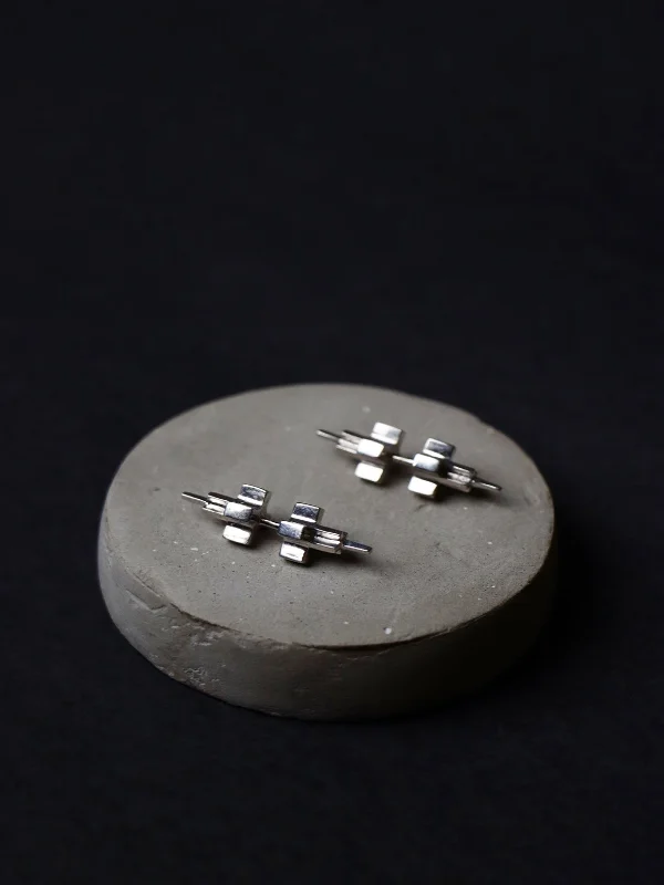 women's minimalist earrings-Bisai Barbell Studs in Silver Tone