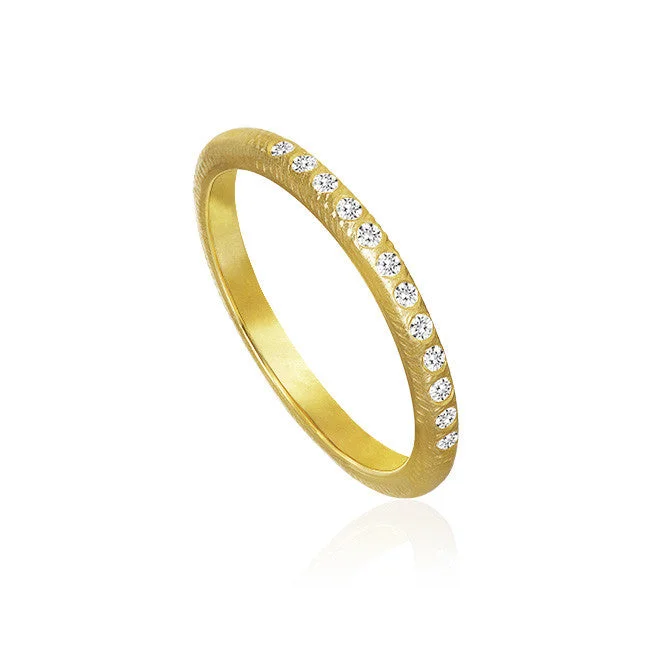 women's simple rings-Curve 18K Gold Ring w. 12 Diamonds