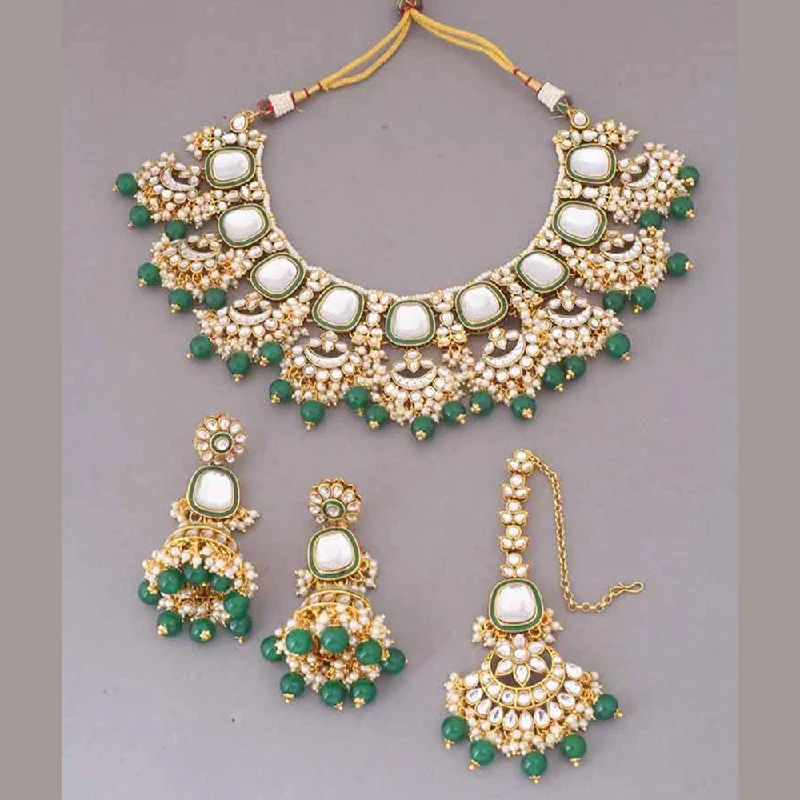 women's high-fashion necklaces-India Art Gold Plated Kundan Necklace Set