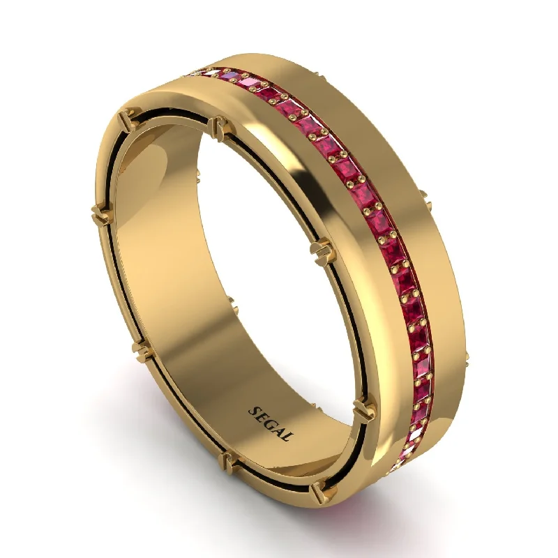 yellow gold engagement rings-Ruby Eternal Elegance Men’s Wedding Ring - Roman No. 10