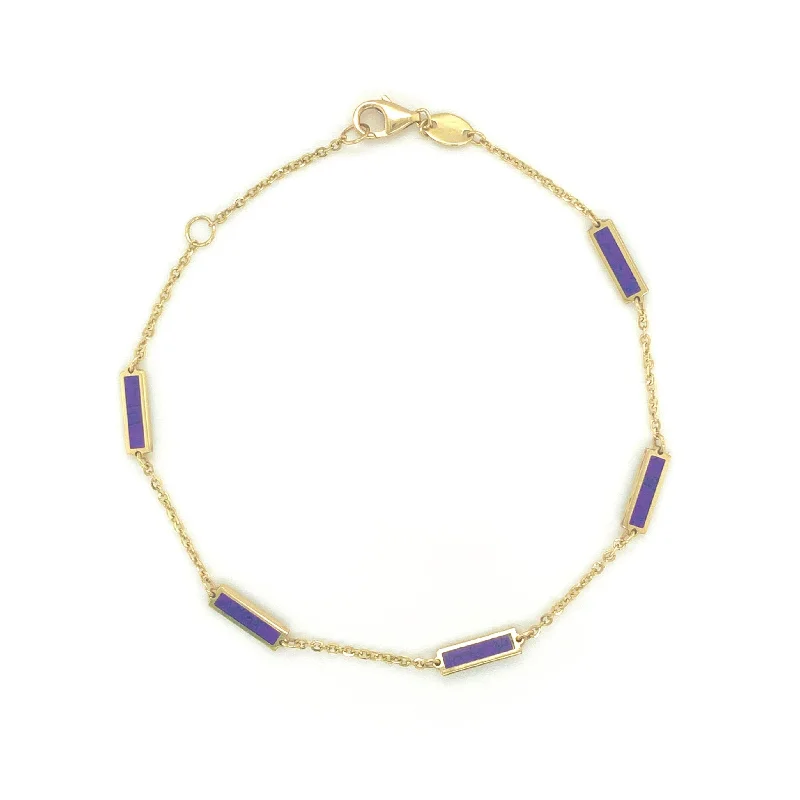 women's thin bangles-14k Gold & Amethyst Station Bar Bracelet