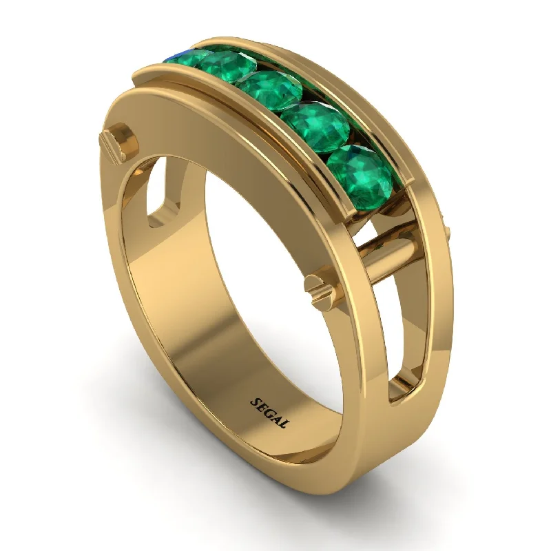 engagement rings with wedding bands-Emerald Five-Stone Classic Gold Wedding Ring - Casey No. 4