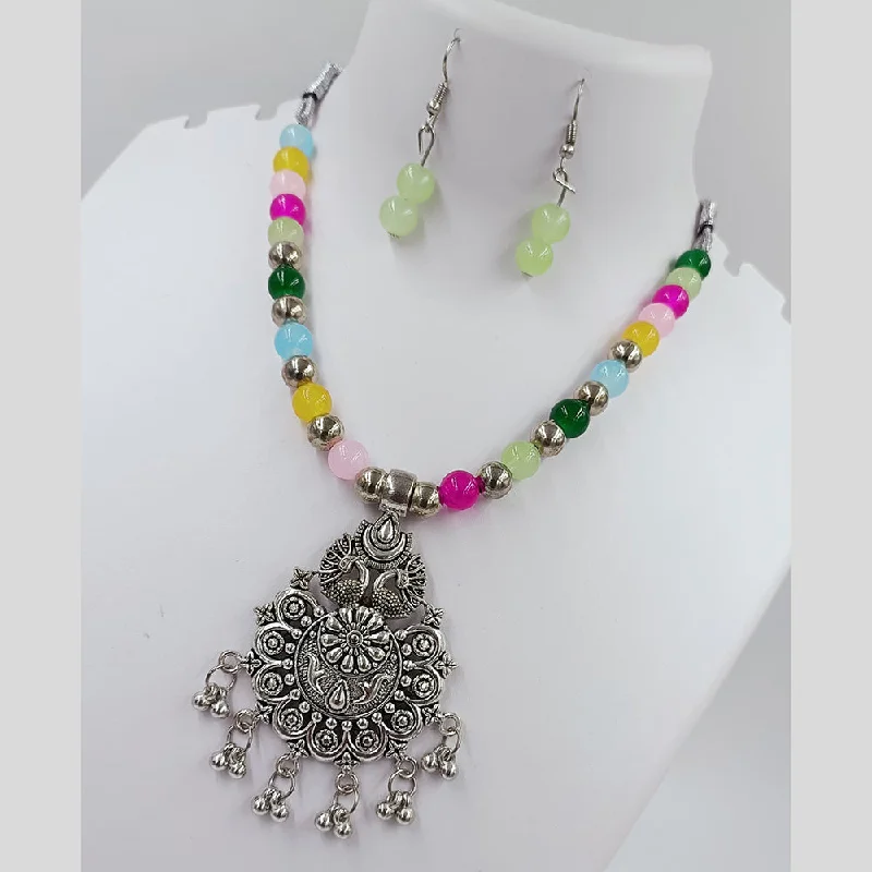 women's vintage-style necklaces-Kavita Art Oxidised Plated Pearls Necklace Set