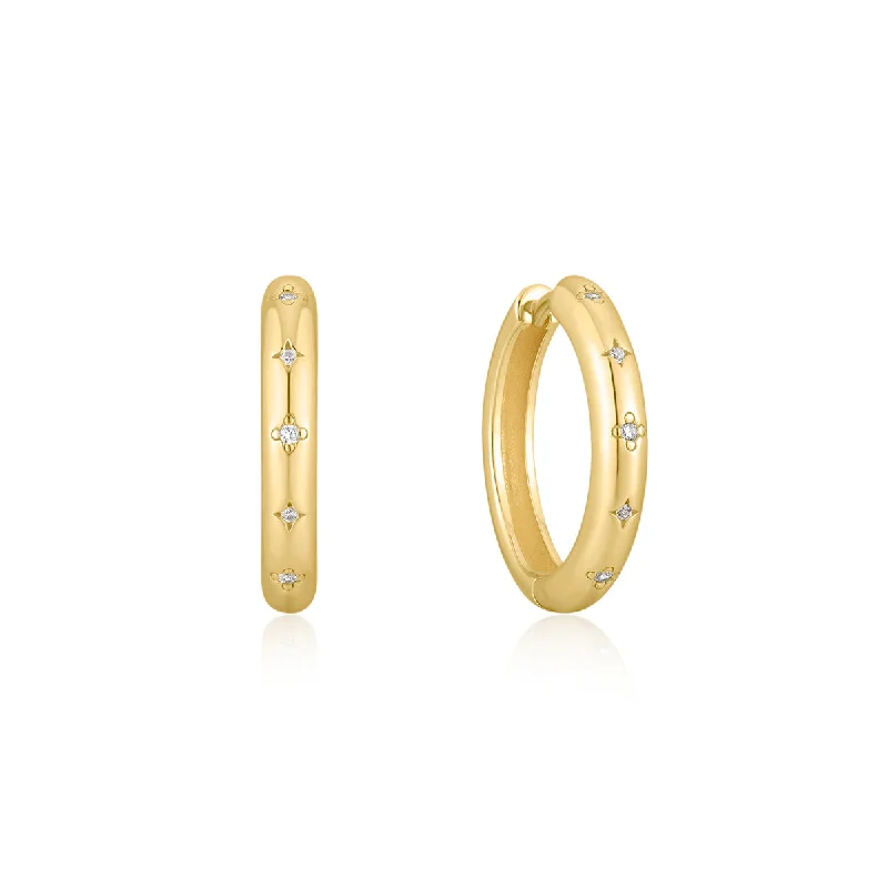 women's dainty gold earrings-Gold Plated Medium CZ Studded Hoops