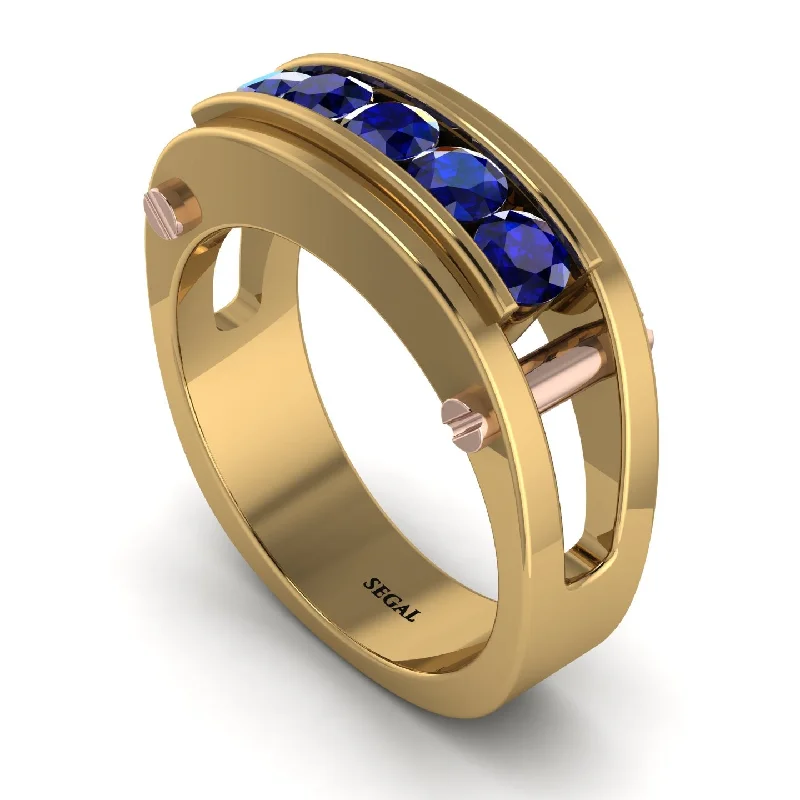 engagement rings for women with diamonds-Sapphire Five-Stone Classic Gold Wedding Ring - Casey No. 28