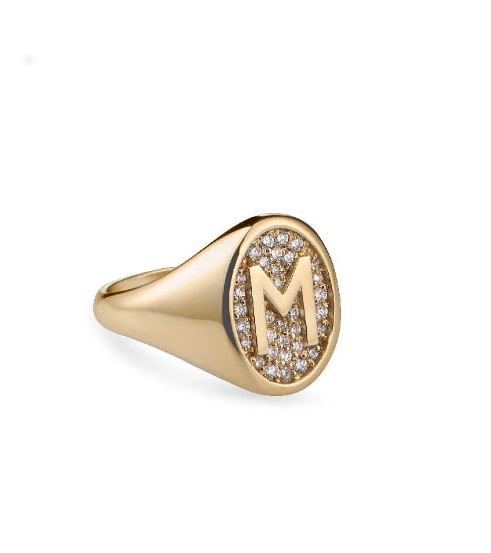 women's large rings-Glimmer Initial 18K Gold Signet Ring w. Diamonds