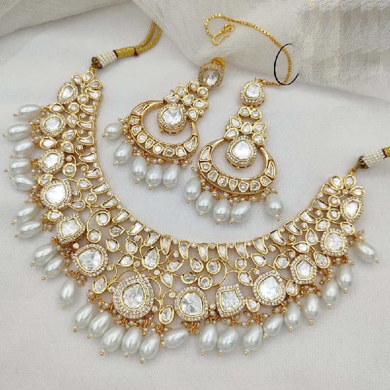 women's pearl necklaces-Jewel Addiction Gold Plated Kundan Necklace Set