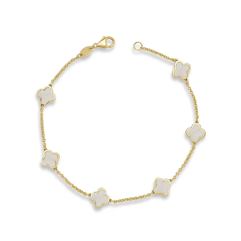 women's solid gold bangles-14k Gold Mother of Pearl Clover Bracelet