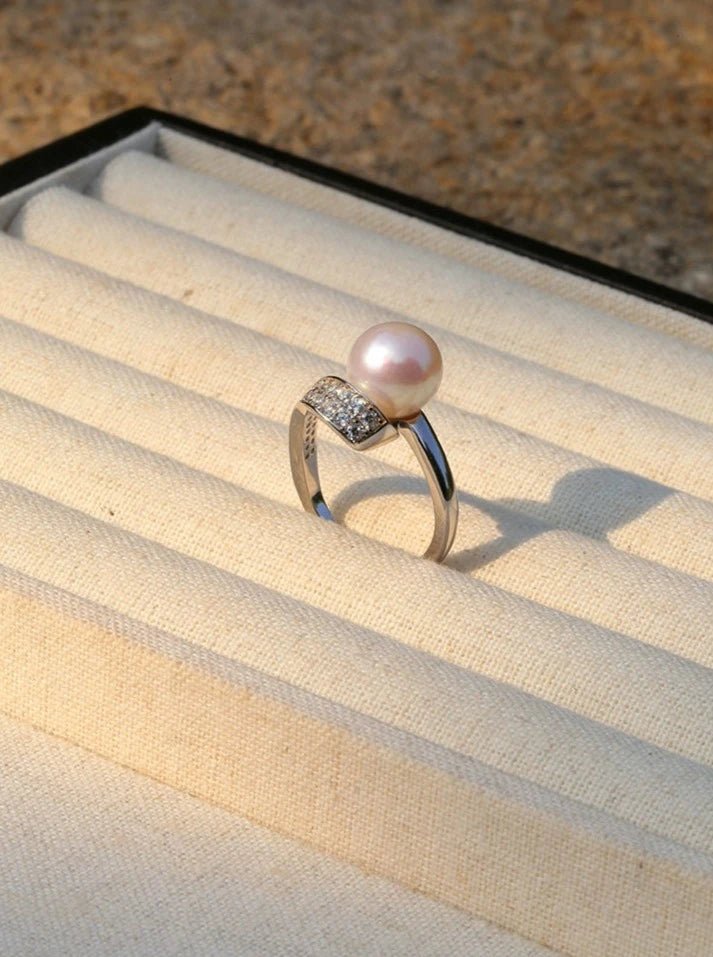 women's gemstone cocktail rings-925 Silver Micro-Pave Zircon Natural Pearl Open Ring