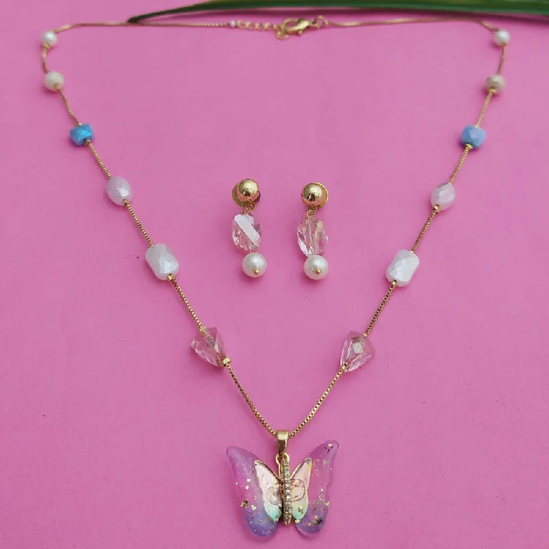 women's sustainable necklaces-JCM Gold Plated Beads Butterfly Style Necklace Set