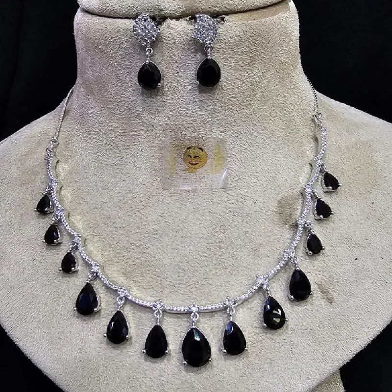 women's statement necklaces-FS Collection Silver Plated Austrian Stone Necklace Set