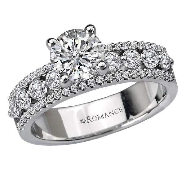 custom designed engagement rings-Classic Semi-Mount 14K White Gold Romance Collection Wedding Ring.