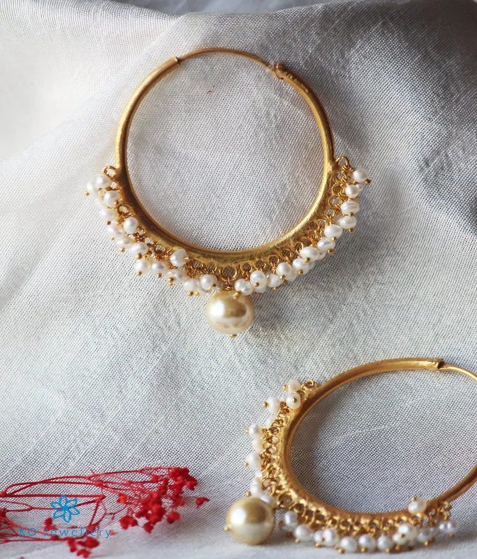 women's opulent earrings-The Ishtar Silver Pearl Hoops