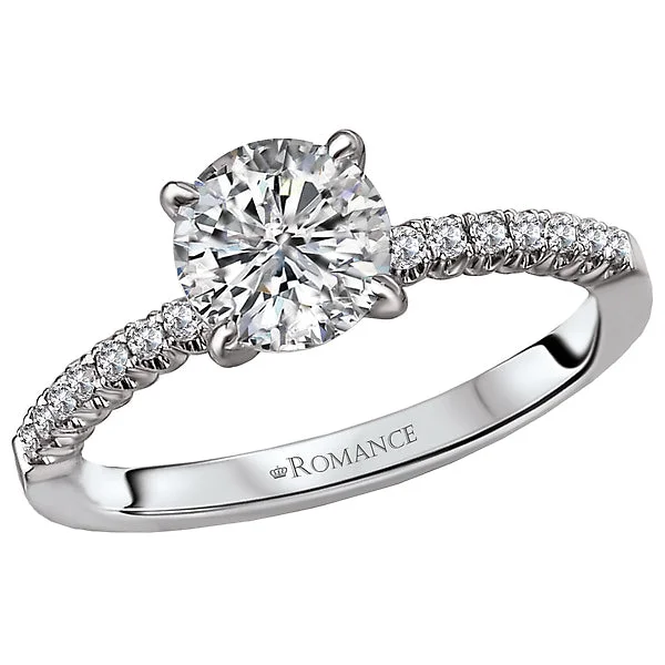 elegant engagement rings for brides-14K White Gold Peg Head Semi-Mount Romance Collection Wedding Ring.