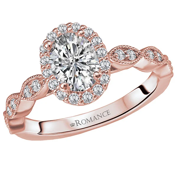 designer diamond engagement rings-14K Rose Gold Romance Collection Wedding Ring. Halo Semi Mount Wedding Ring.