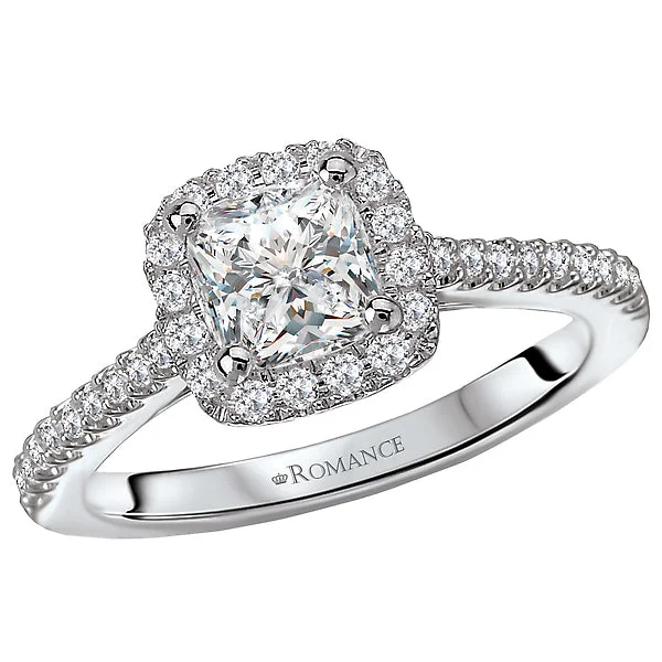 bridal engagement rings-14K White Gold Halo Semi-Mount Romance Collection Wedding Ring.