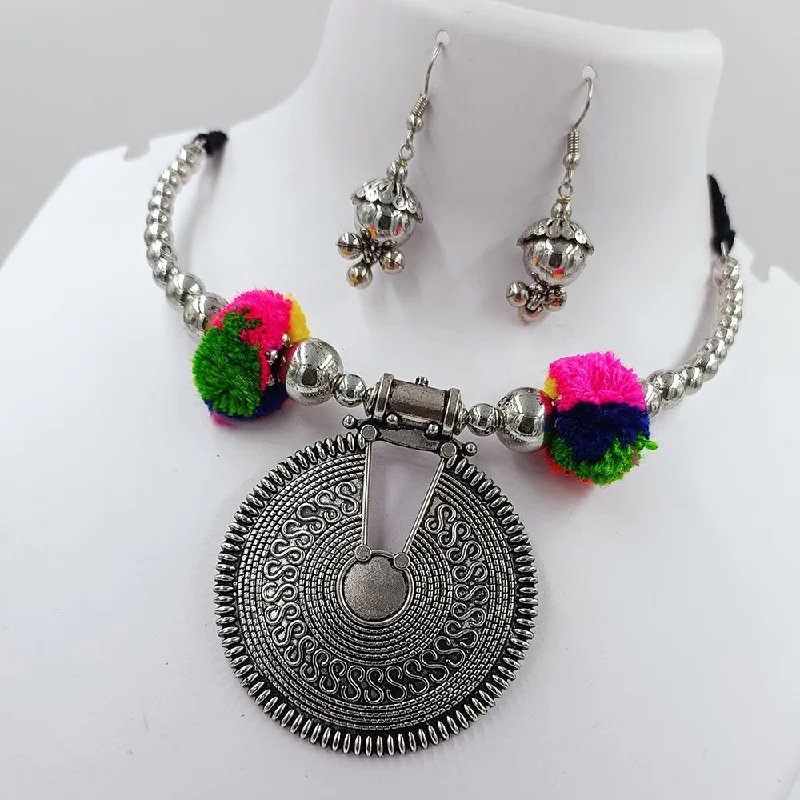 women's statement necklaces-Kavita Art Oxidised Plated Navratri Special Pom Pom Necklace Set