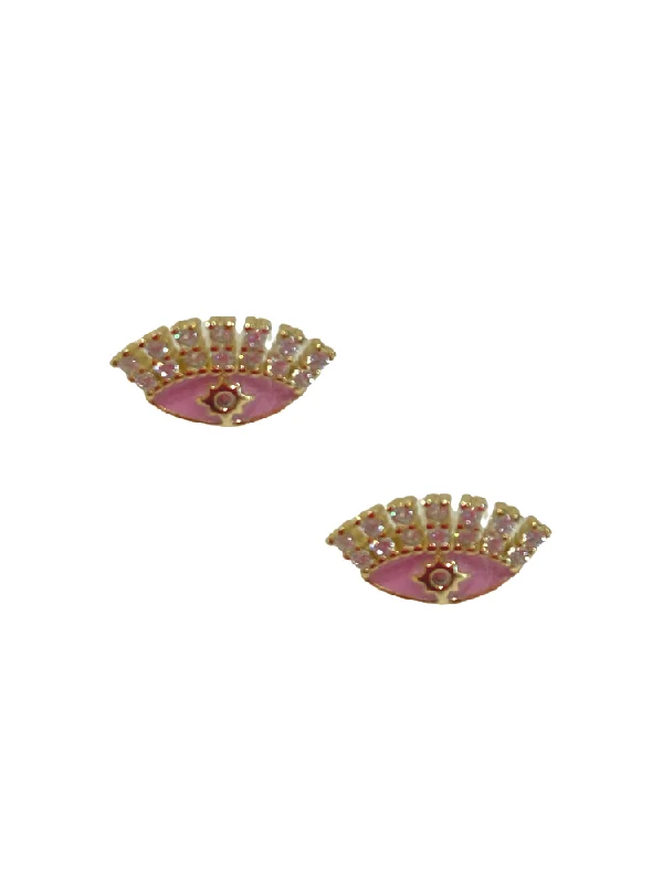 women's colorful gemstone earrings-Eyelash Evil Eye Stud - Pink