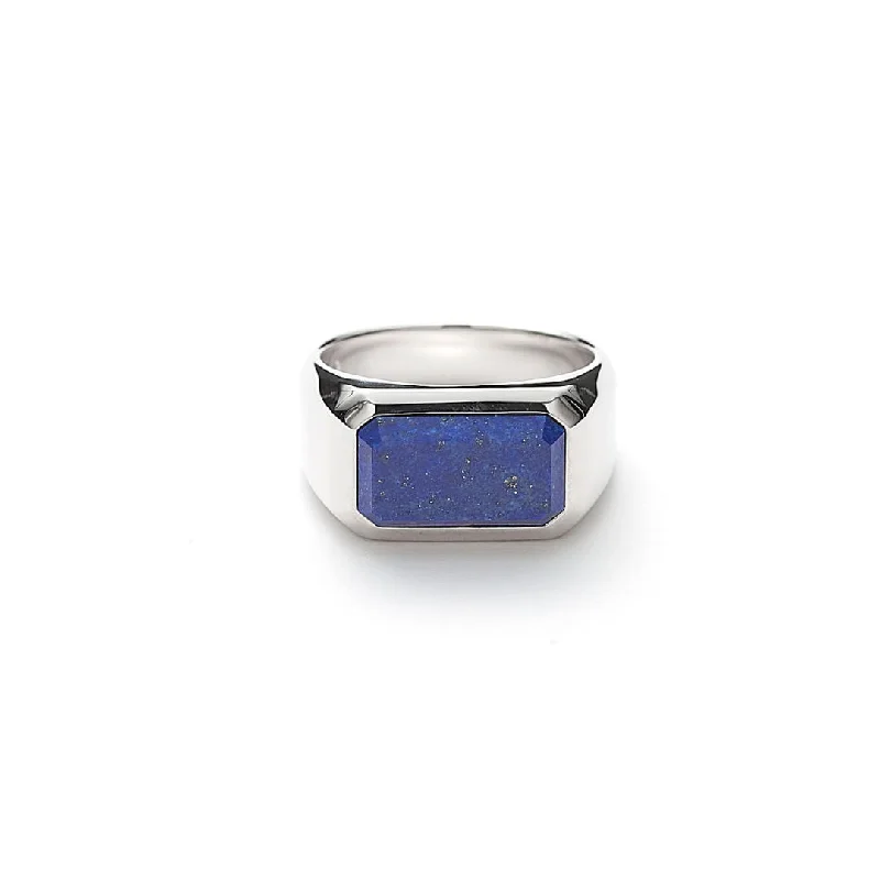 women's ruby rings-Hope Rectangle Signet Silver Ring w. Lapis