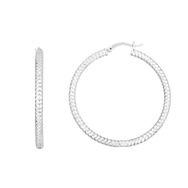 women's elegant chandelier earrings-Silver 35mm Linear Diamond Cut Hoops