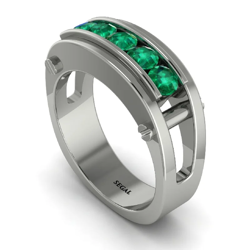 engagement rings with intricate designs-Emerald Five-Stone Classic Gold Wedding Ring - Casey No. 6