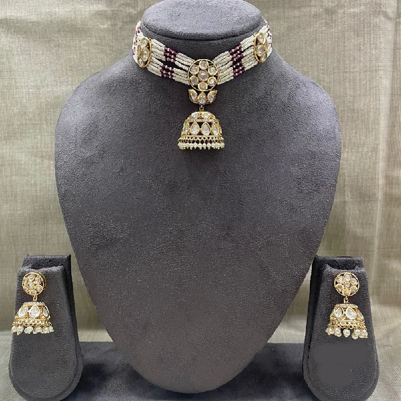 women's adjustable necklaces-Jyoti Arts Gold Plated Kundan Choker Necklace Set