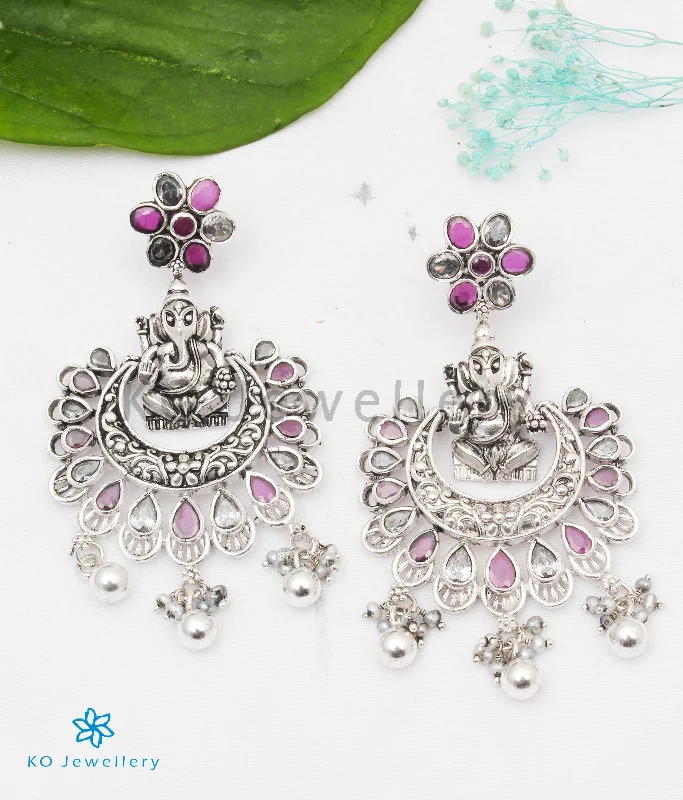 women's emerald earrings-The Kalpa Silver Ganesha Chand Bali