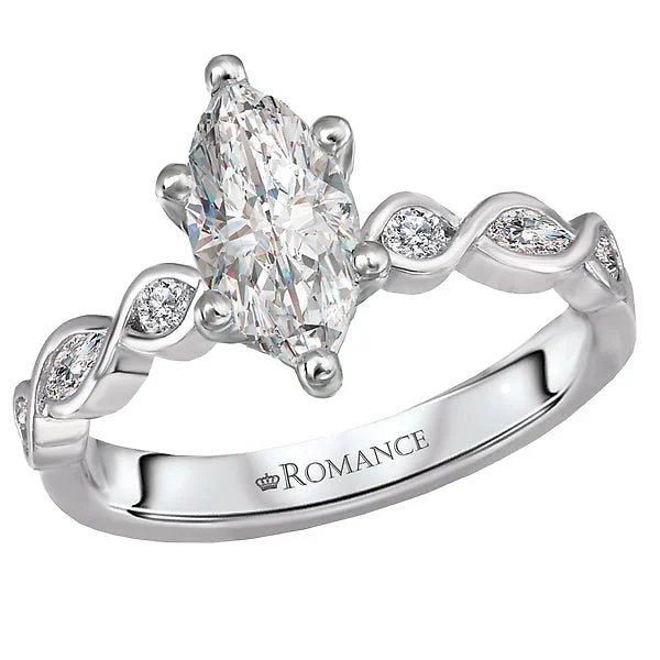 vintage style engagement rings-14K White Gold Classic Semi-Mount Romance Collection Wedding Ring.