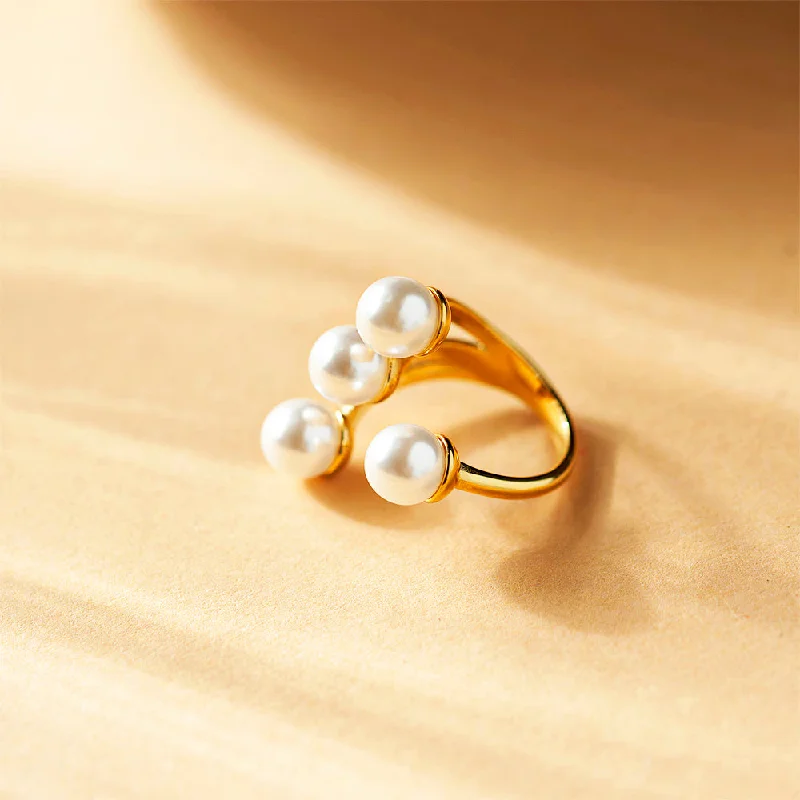 women's luxury diamond rings-Pearl Open Cocktail Ring