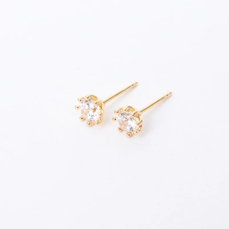 women's sustainable earrings-Gold Vermeil 8 Prong Claw Set Cubic Studs