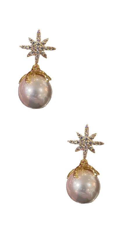 women's cubic zirconia earrings-Starburst Pearl Studs